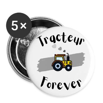 Tracteur forever - Lot de 5 grands badges (56 mm) - blanc - Devant