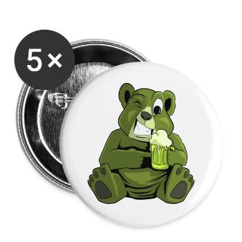 Ours vert cool avec de la bière - Lot de 5 grands badges (56 mm) - blanc - Devant