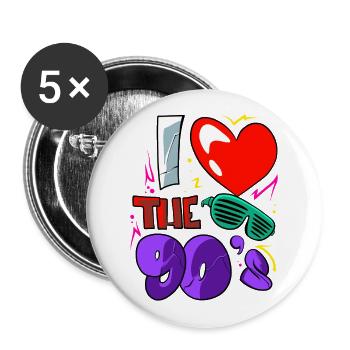 Lustiges 90er Jahre Kostüm Achtziger Party - Buttons groß 56 mm (5er Pack) - Weiß - Vorne