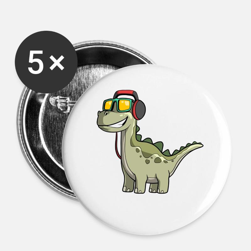 Dinosaurier Musikfan T-Rex - Buttons groß 56 mm (5er Pack) - Weiß