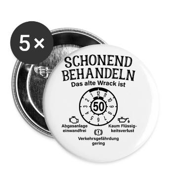 Schonend Behandeln 50. Geburtstag Altes Wrack 50 - Buttons groß 56 mm (5er Pack) - Weiß - Vorne