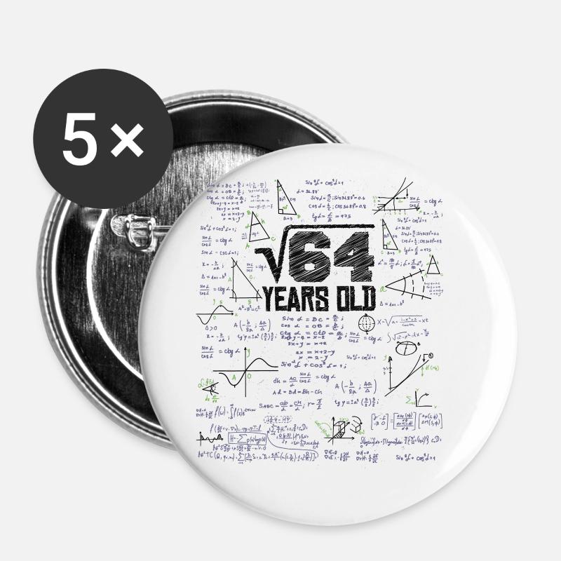 Square root of 64 math nerd 8th birthday - Buttons large 2.2''/56 mm (5-pack) - white
