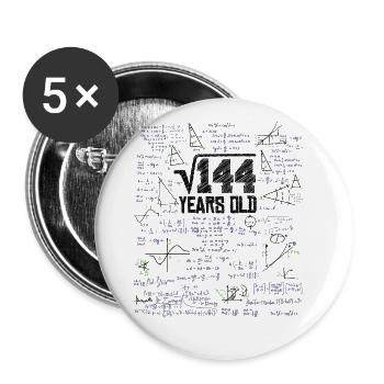 Racine carrée de 144 Math Nerd 12e anniversaire - Lot de 5 grands badges (56 mm) - blanc - Devant