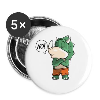 Tricératops dit NON - Lot de 5 grands badges (56 mm) - blanc - Devant