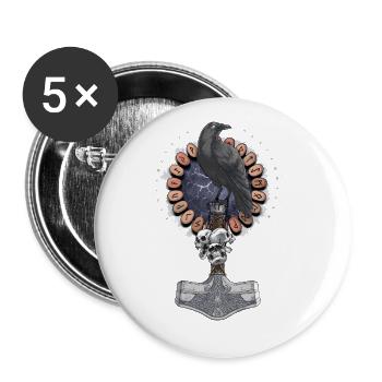 Corbeau marteau viking nordique - Lot de 5 grands badges (56 mm) - blanc - Devant