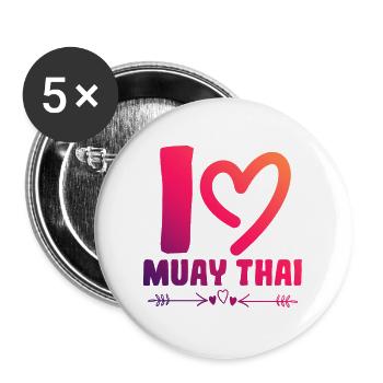 J’adore le Muay Thai - Lot de 5 grands badges (56 mm) - blanc - Devant