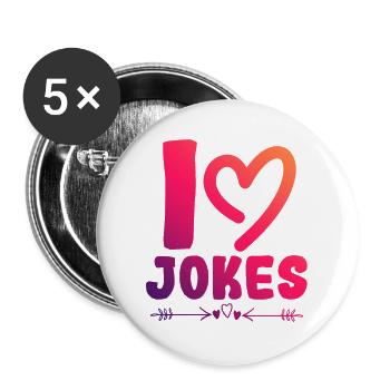 J’adore les blagues - Lot de 5 grands badges (56 mm) - blanc - Devant