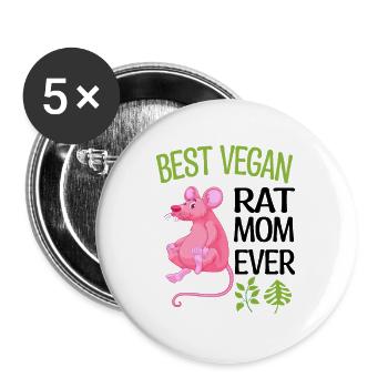 Rat Vegan - Buttons large 2.2''/56 mm (5-pack) - white - Front