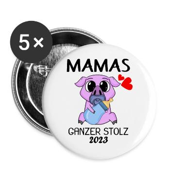 Baby 2023 - Geburt Schwanger 2023 - Baby Junge - Buttons groß 56 mm (5er Pack) - Weiß - Vorne