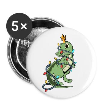 Mignon dinosaure T-Rex comme arbre de Noël - Lot de 5 grands badges (56 mm) - blanc - Devant