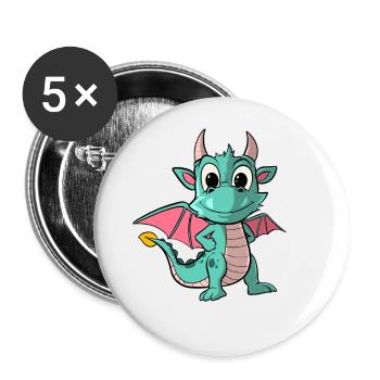 Dragon de dessin animé mignon - Lot de 5 grands badges (56 mm) - blanc - Devant