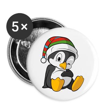 Funny penguin with winter hat - Buttons large 2.2''/56 mm (5-pack) - white - Front