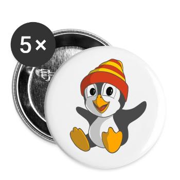 Funny penguin with winter hat - Buttons large 2.2''/56 mm (5-pack) - white - Front