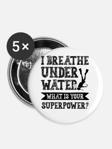 tauchen superpower - Buttons groß 56 mm (5er Pack) - Weiß