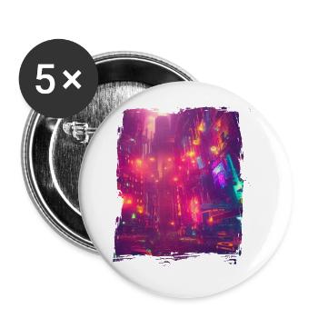 Cool Japanese World Japan Neon City - Buttons groß 56 mm (5er Pack) - Weiß - Vorne