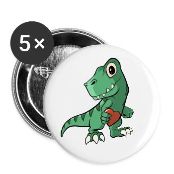 Cute dinosaur with a heart - Buttons large 2.2''/56 mm (5-pack) - white - Front