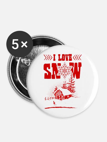 I Love Snow - Buttons groß 56 mm (5er Pack) - Weiß