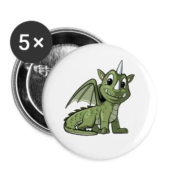 Dragon mignon Dragon Cartoon Dragon - Lot de 5 grands badges (56 mm) - blanc - Devant