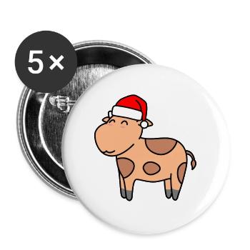 Kuh Comic Weihnachten Xmas - Buttons groß 56 mm (5er Pack) - Weiß - Vorne