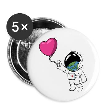 Astronaut reaches for heart balloon - Buttons large 2.2''/56 mm (5-pack) - white - Front
