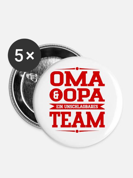 oma und opa team - Buttons groß 56 mm (5er Pack) - Weiß
