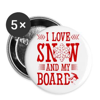 I love Snowboarding - Buttons groß 56 mm (5er Pack) - Weiß - Vorne