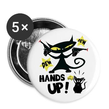 Pew Pew Hands Up, Chat'sseur de Souris - Funny Cat - Lot de 5 grands badges (56 mm) - blanc - Devant