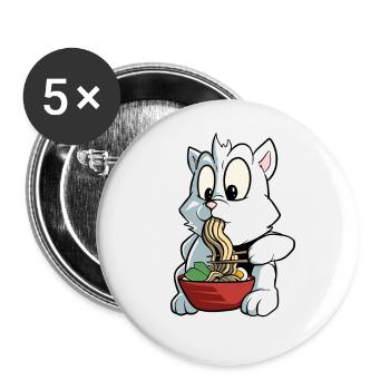 Sweet Cat Eats Ramen Kawaii Ramen Cat - Buttons large 2.2''/56 mm (5-pack) - white - Front