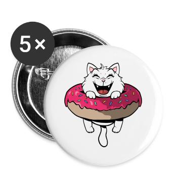 Chat mignon dans le beignet - Lot de 5 grands badges (56 mm) - blanc - Devant