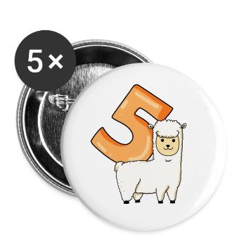 5 Jahre alt - 5. Geburtstag mit Tier Motiv - Buttons groß 56 mm (5er Pack) - Weiß - Vorne