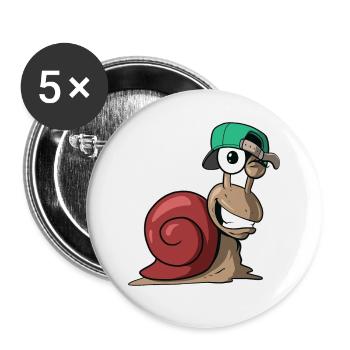 Lustige coole Cartoon Schnecke - Buttons groß 56 mm (5er Pack) - Weiß - Vorne