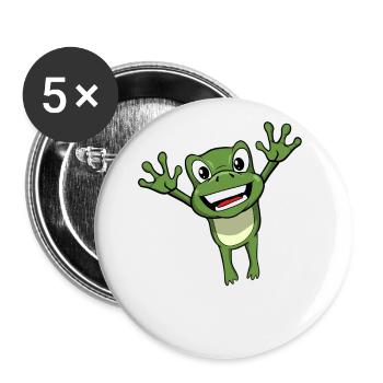 Springender Frosch - Buttons groß 56 mm (5er Pack) - Weiß - Vorne