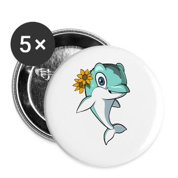 Cute dolphin with flowers - Buttons large 2.2''/56 mm (5-pack) - white - Front
