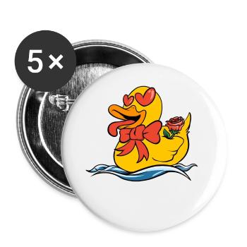 Quietscheente Herzen Rose Enten - Buttons groß 56 mm (5er Pack) - Weiß - Vorne
