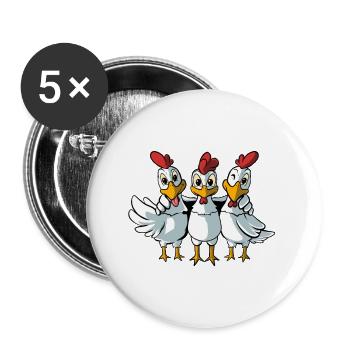 Hühner über alles - lustiges Bauern - Buttons groß 56 mm (5er Pack) - Weiß - Vorne