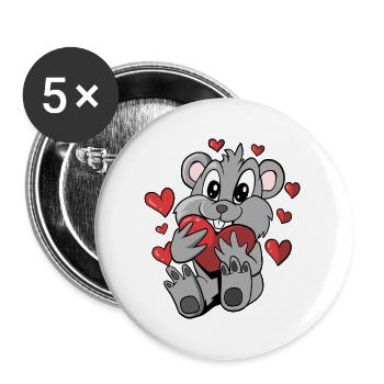 Cute animal with hearts - Buttons large 2.2''/56 mm (5-pack) - white - Front