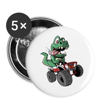 Un dinosaure conduit un camion monstre - Lot de 5 grands badges (56 mm) - blanc - Devant