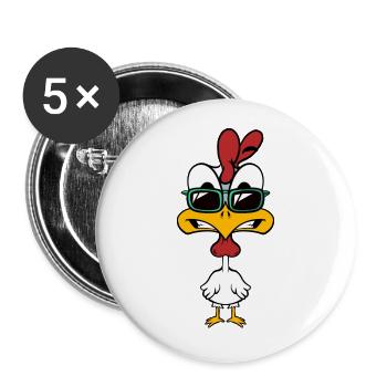 Coq de dessin animé mignon - Lot de 5 grands badges (56 mm) - blanc - Devant