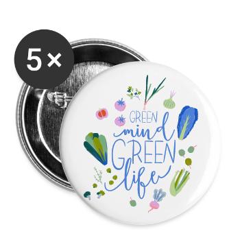 Green Mind Green Life - Buttons large 2.2''/56 mm (5-pack) - white - Front