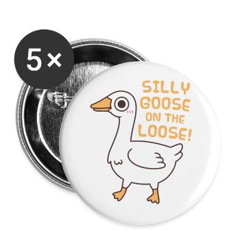 Cute Silly Goose On The Loose - Buttons large 2.2''/56 mm (5-pack) - white - Front