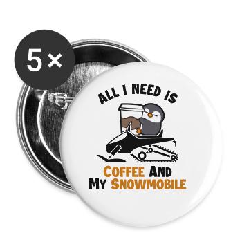 Coffee and my Snowmobile Snowmobile Fahrer - Buttons groß 56 mm (5er Pack) - Weiß - Vorne