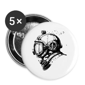 Taucherhelm Tauchen Apnoe Vintage - Buttons groß 56 mm (5er Pack) - Weiß - Vorne