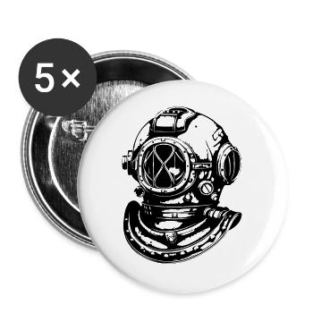 Taucherhelm Apnoe Vintage Tauchen - Buttons groß 56 mm (5er Pack) - Weiß - Vorne
