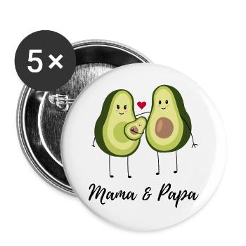 Mama & Papa Avocados Familie - Buttons groß 56 mm (5er Pack) - Weiß - Vorne
