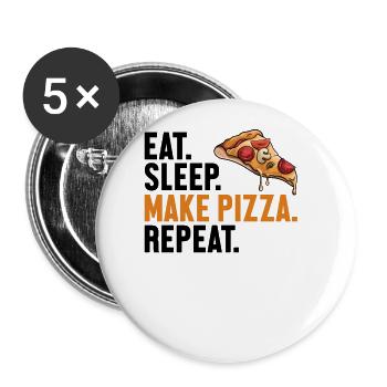 Eat Sleep Make Pizza Repeat Pizzablech Pizzaofen - Buttons groß 56 mm (5er Pack) - Weiß - Vorne