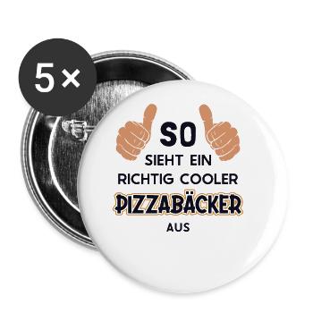So sieht ein cooler Pizzabäcker aus Pizza - Buttons groß 56 mm (5er Pack) - Weiß - Vorne