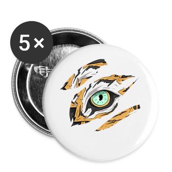 Tiger Auge Raubtier Kostüm - Buttons groß 56 mm (5er Pack) - Weiß - Vorne