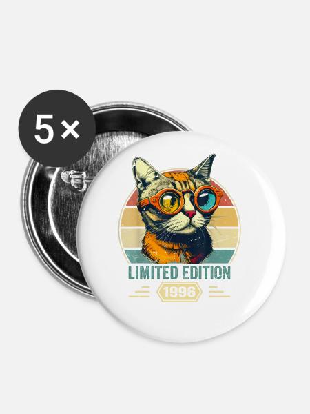 Awesome since 1996 Katze Geburtstag Geschenk - Buttons groß 56 mm (5er Pack) - Weiß