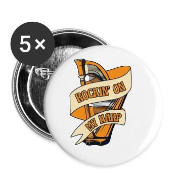 Rockin On My Harp Harp Concert Harpe Harpiste - Lot de 5 grands badges (56 mm) - blanc - Devant