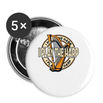 I Play The Harp Konzertharfe Harfenmusik Harfe - Buttons groß 56 mm (5er Pack) - Weiß - Vorne